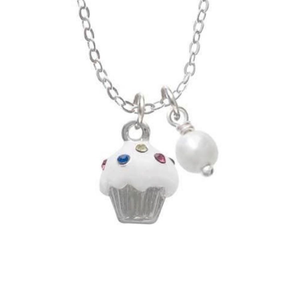 Small White Cupcake with Crystal Sprinkles Charm